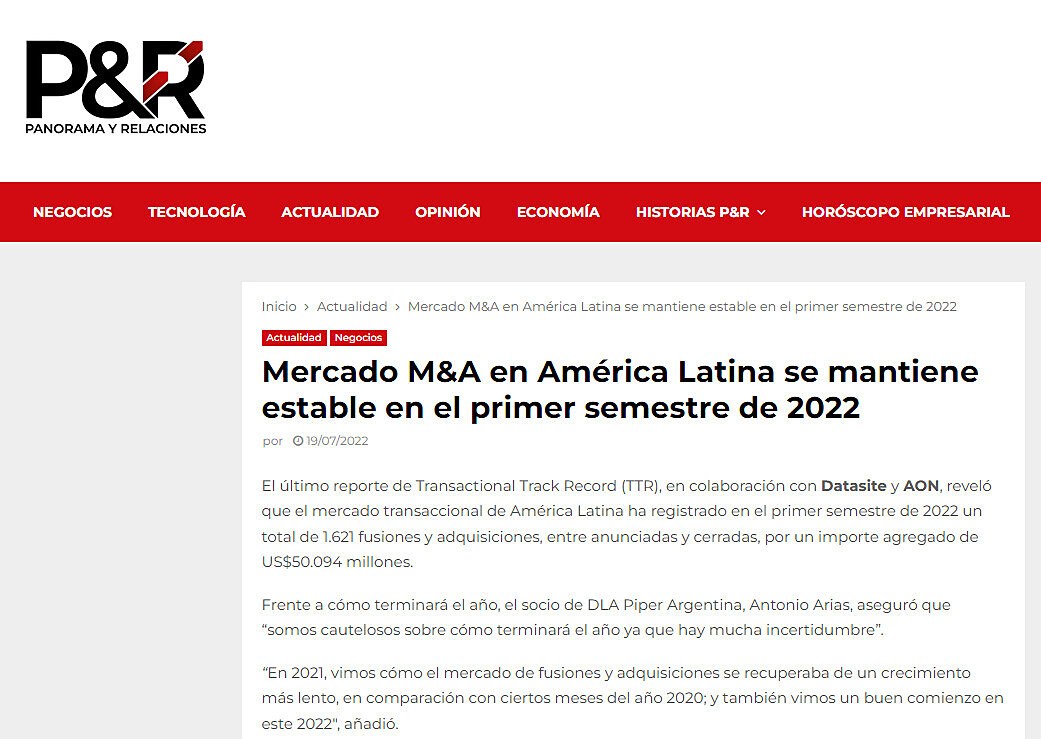 Mercado M&A en Amrica Latina se mantiene estable en el primer semestre de 2022